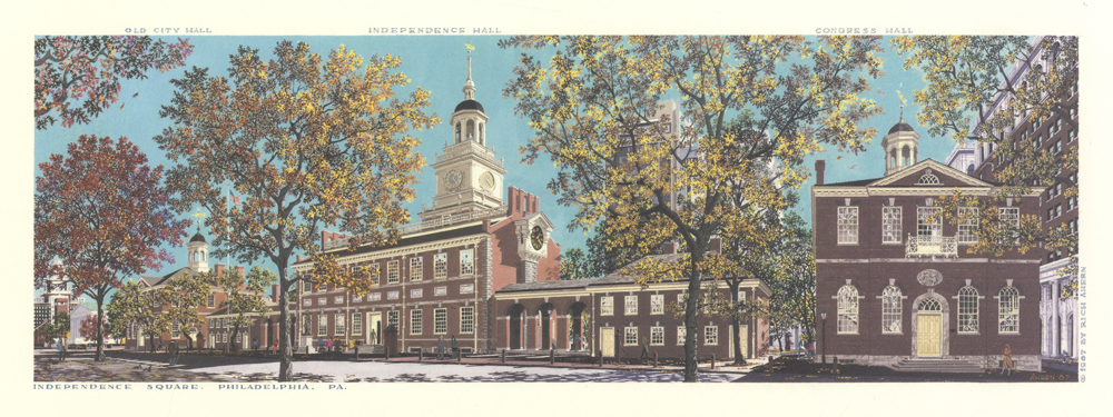 Independence Square Lithograph Print Art By Rich Ahern