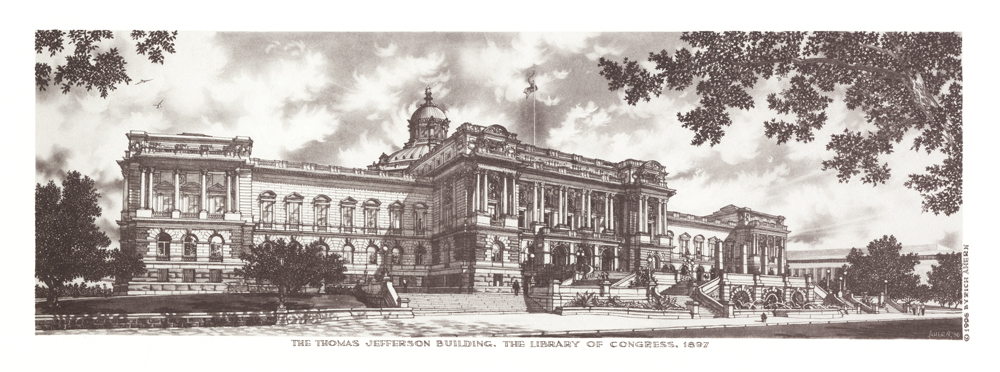 Library of Congress Lithograph Print Art By Rich Ahern
