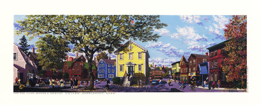 Marblehead Old town House and MarketA Lithograph Print Art By Rich Ahern