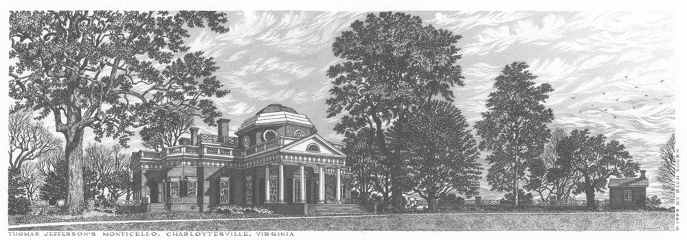 Monticello Lithograph Print Art By Rich Ahern