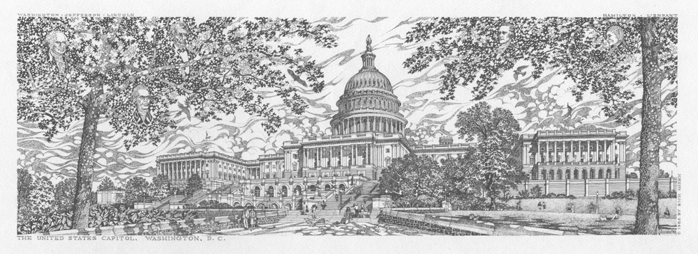 The United States Capital Lithograph Print Art By Rich Ahern